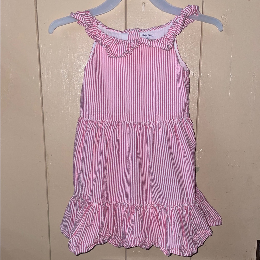 Ralph Lauren Pink and White Striped seersucker Dress, 24 months